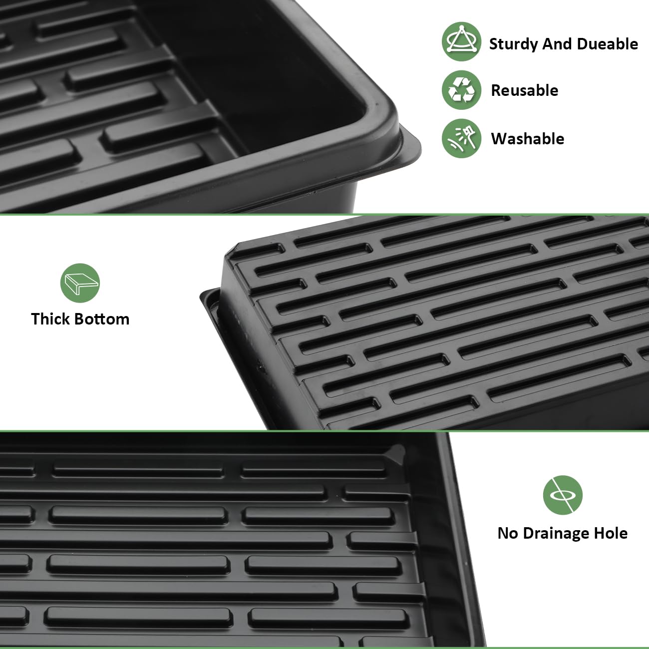 RooTrimmer 5 Pack Seedling Starter Trays No Holes and 5 Pack 54 Cell Seed Starter Trays Extra Deep 2.8" - Heavy Duty Plastic Nursery Trays for Seed Germination & Plant Propagation (5 Sets)