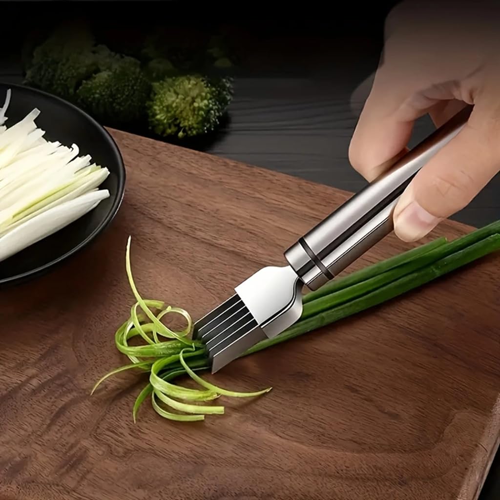 Green Onion Slicer, Multi-Blade Kitchen Herb Cutter, Professional Scallion Shredding Tool (1, Silver and black)