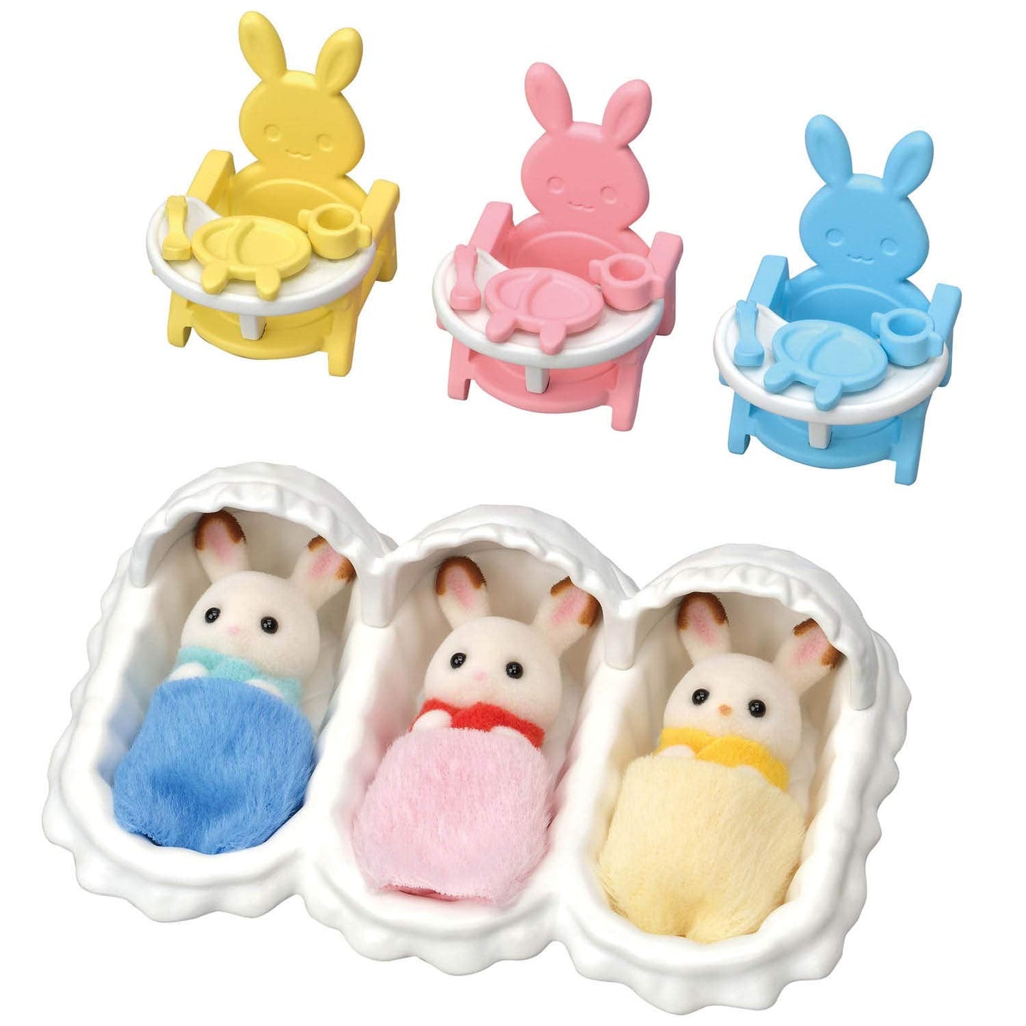 Calico Critters Triplets Care Set - Dollhouse Playset with 3 Hopscotch Rabbit Figures & Accessories Included