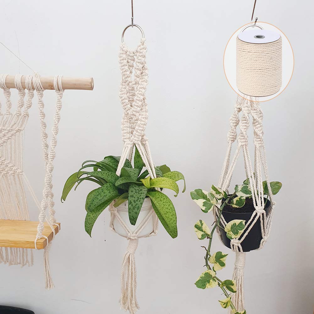 Macrame Cord 5mm x 165Yards, Natural Cotton Macrame Rope - 3 Strands Twisted Macrame Cotton Cord for Wall Hanging, Plant Hangers, Crafts, Gift Wrapping and Wedding Decorations