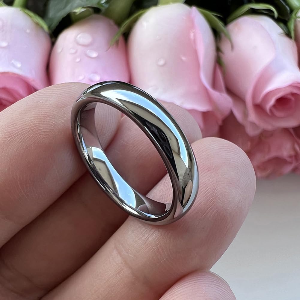 TUTISS 4mm Tungsten Rings for Women Men Engagement Wedding Bands Domed Polished Comfort Fit Size 10