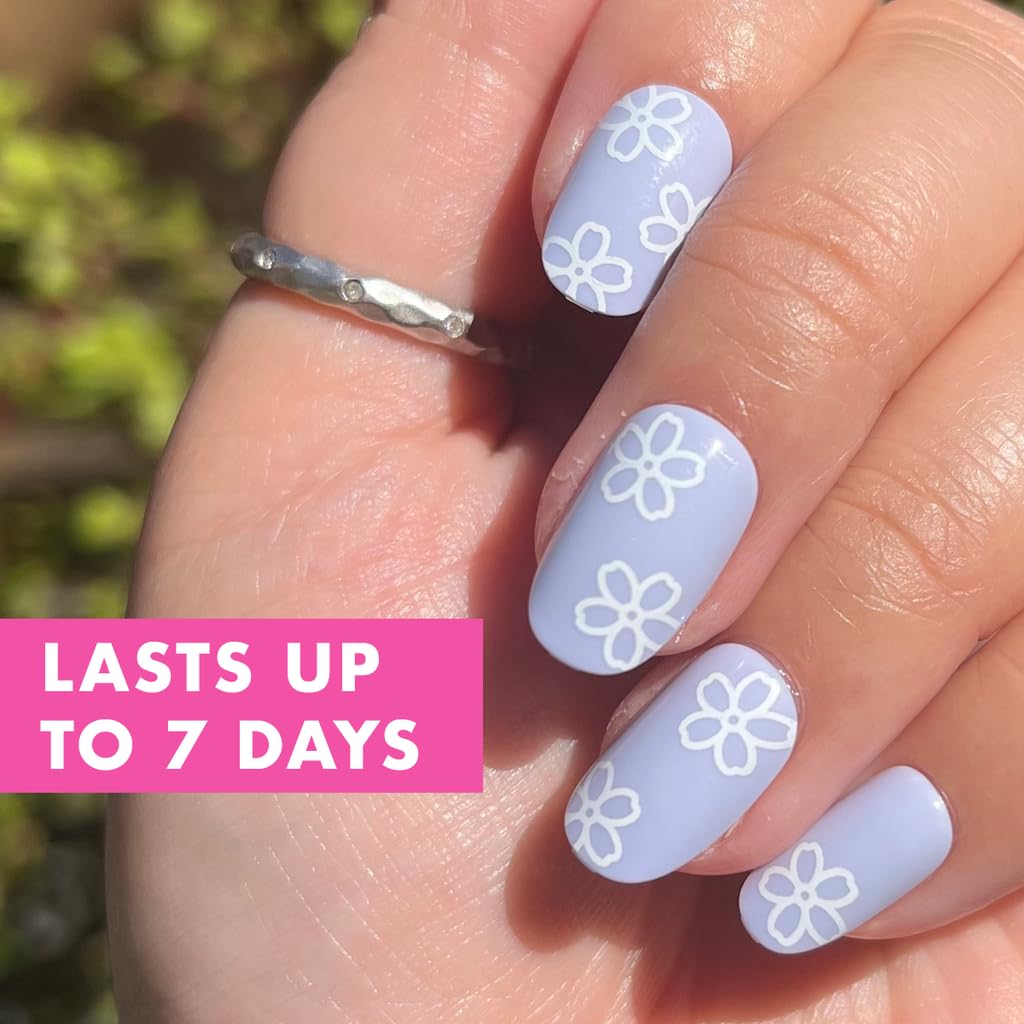 Olive & June Classic Super Stick Mani Press On Nails | No Glue Needed | 32 Tab Nails 16 Sizes | Non-Toxic Tabs Non-Damaging 7-Day Wear | Spring Flowers & Patterns | Short, Round | Floral Doodle