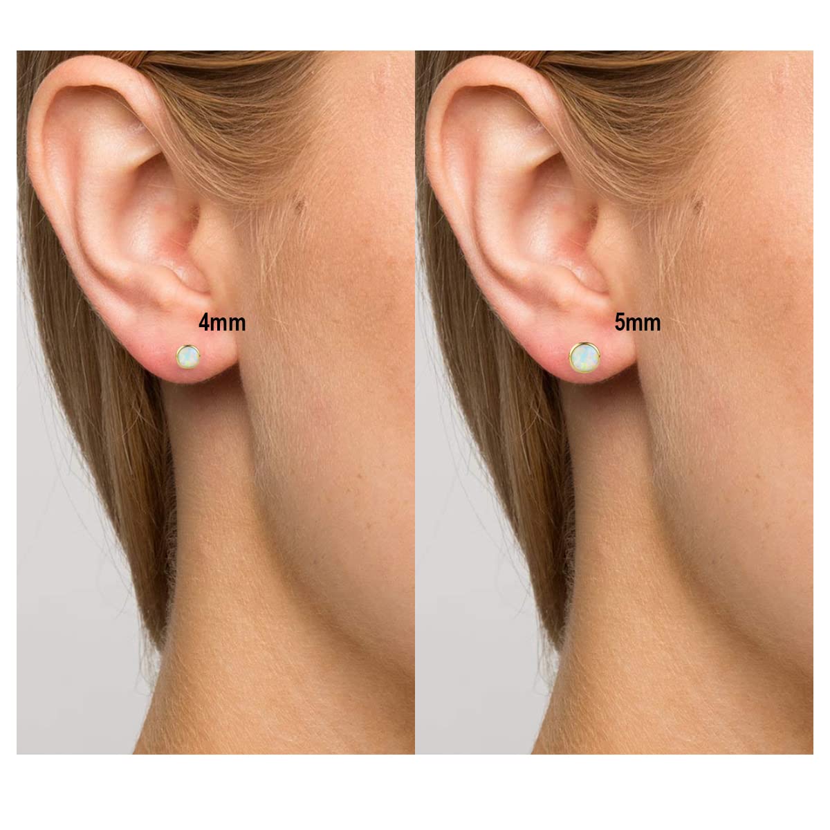 1 Pair G23 Titanium Stud Earrings Set Hypoallergenic 3mm 4mm 5mm 6mm Cubic Zirconia Studs for Women Men for Sensitive Ear(4mm bezel gold white opal)