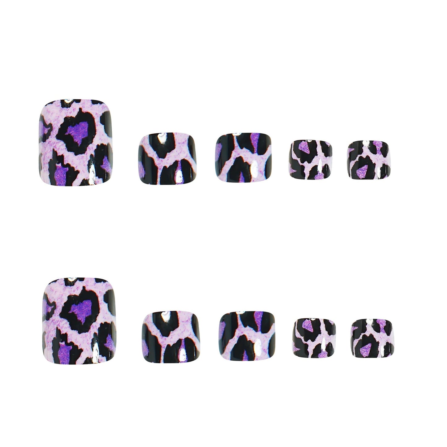 24Pcs Press on Toenails Short Leopard Print Fake Toe Nails Designs Purple Black Snake Scale Design False Toenails Acrylic Toe Nail Press ons Artificial Stick on Toenails for Coquette Women