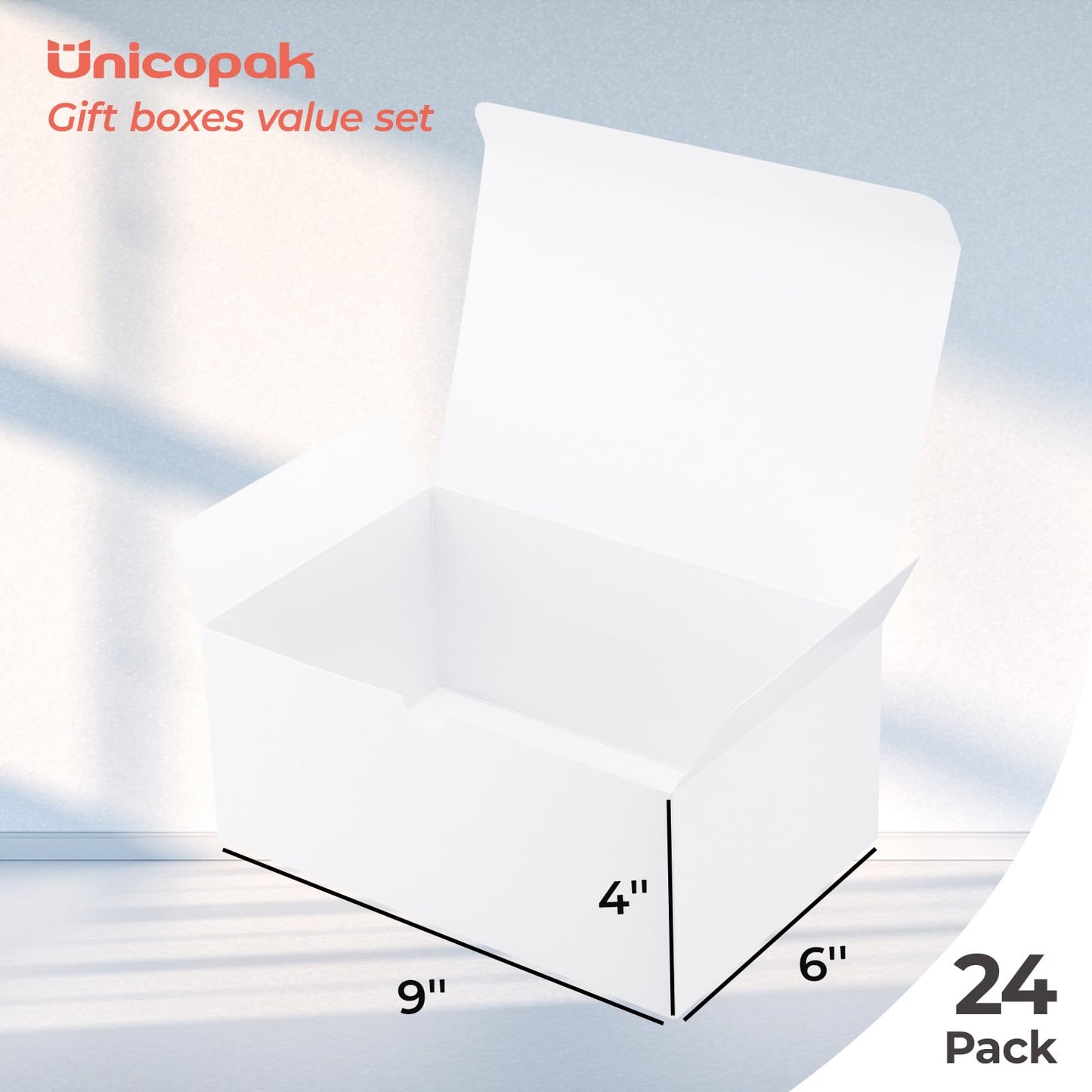 UnicoPak 24 Pack 9x6x4 Gift Boxes, White Gift Boxes with Lids for Presents Bulk for Gifts Birthday Wedding Bridesmaid Proposal Valentine Holiday Christmas