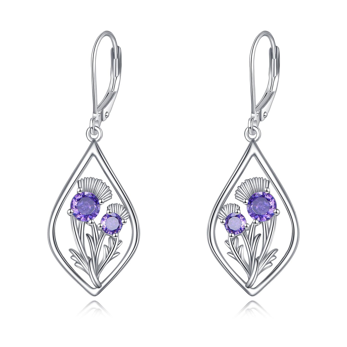 Scottish Thistle Jewelry Gifts Sterling Silver Scotland Thistle Dangle Dangling Drop Charm Earrings Scottish Earrings Gifts for Women