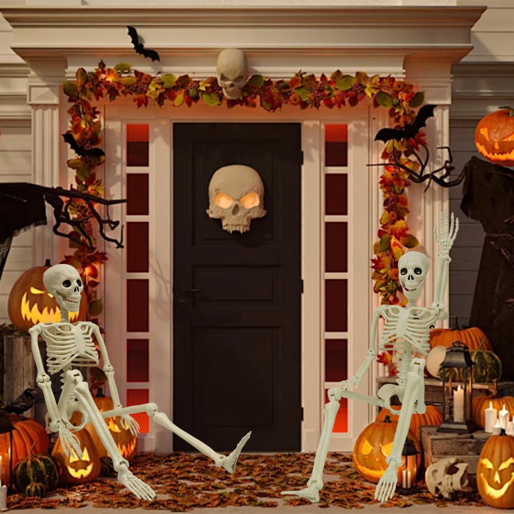 LUKBERA 2 Pack 3 ft Halloween Skeleton Posable, 36” Full Body Human Skeleton with Movable Joints for Halloween Haunted House Graveyard Party Scary Indoor Outdoor Decor