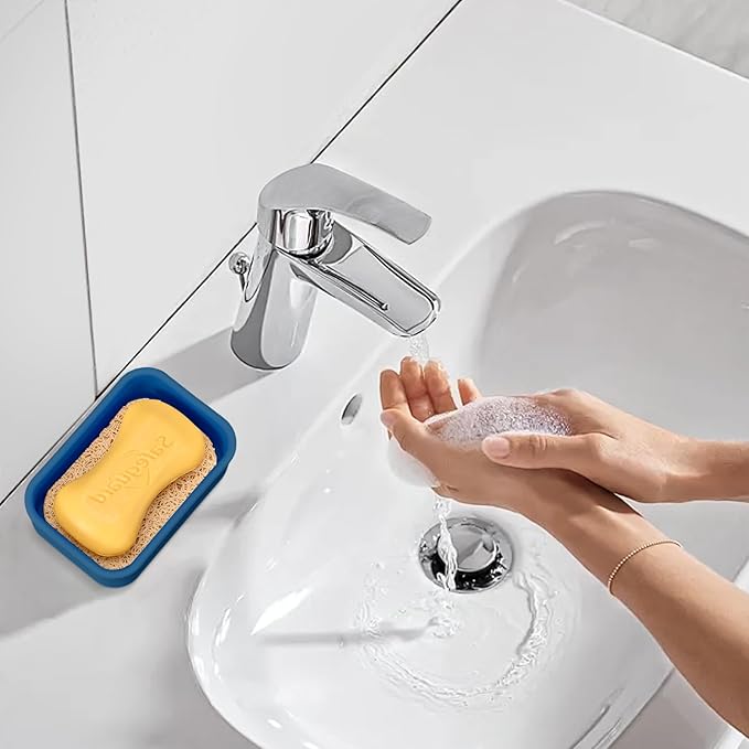 Blue Bar Soap Holder for Shower - Travel Soap Case with Self Draining Pads