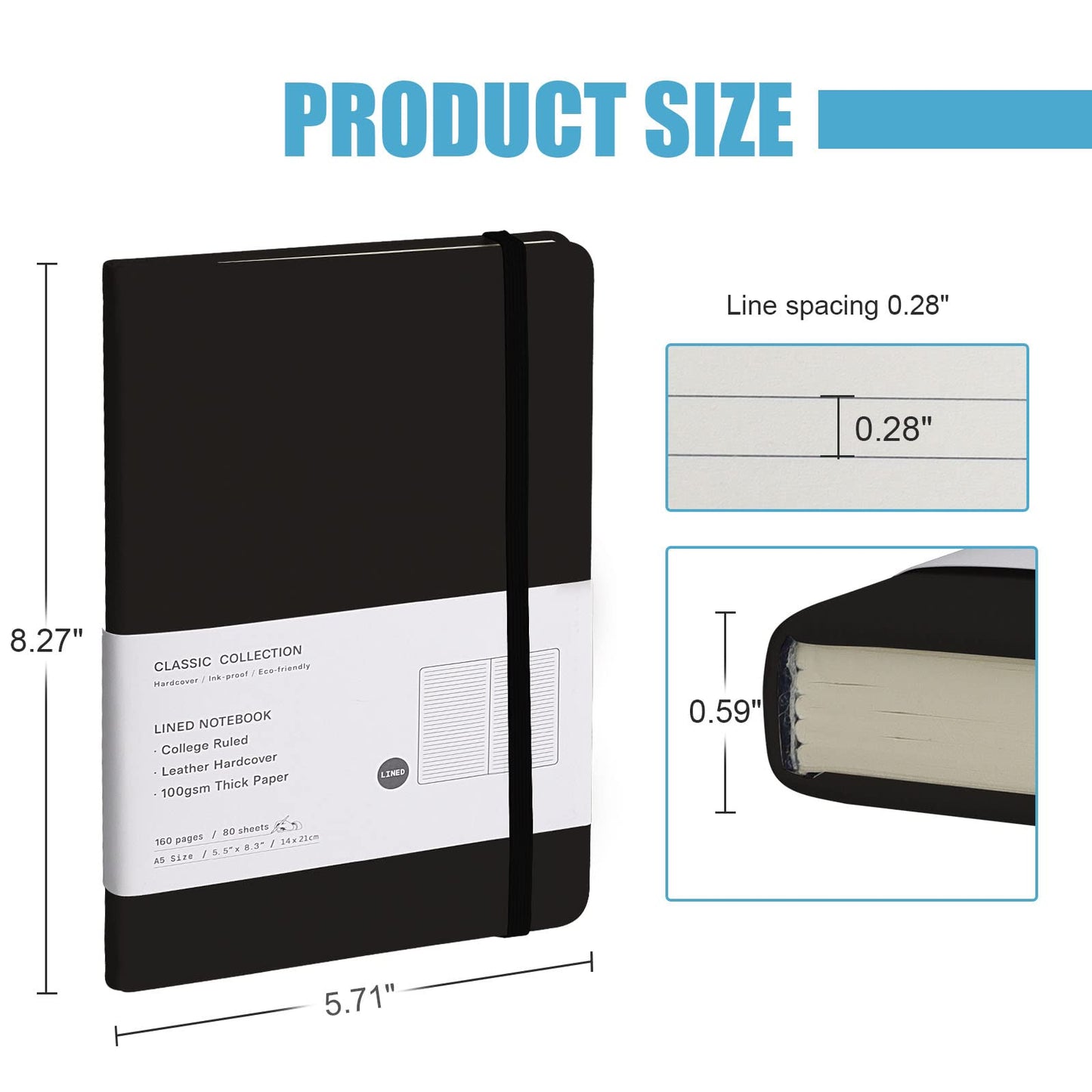 EMOMAS Lined Journal Notebook, 10Pack Hardcover Notebook for Men & Women – Journals for Writing, Work, School, Home & Daily Notes, 160 Pages – Medium A5, 5.7"x8", 100 gsm Thick Paper (Black)