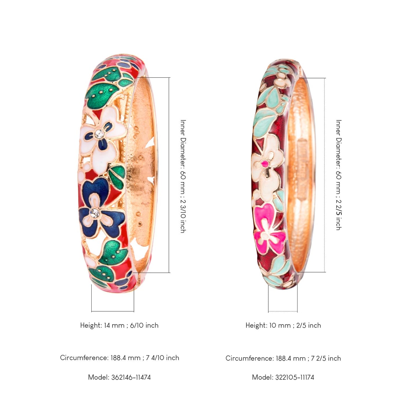 UJOY Fashion Cloisonne Bracelets Colorful Enameled Leaf Spring Hinged Plated Bangles Womens Jewelry Gifts 88A22-55A100 red