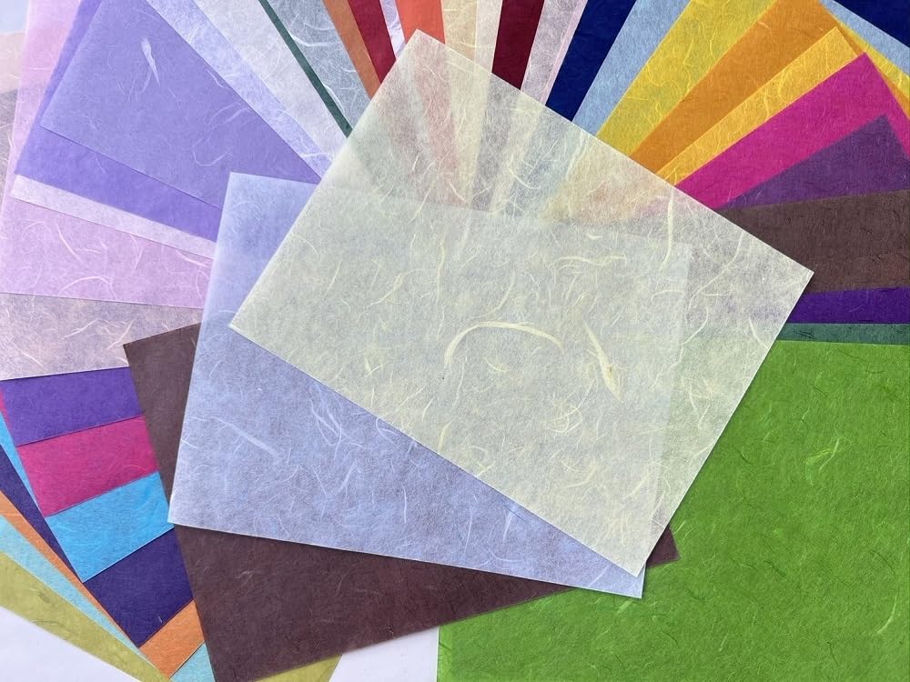 A5 50 Sheets Natural Fiber Mulberry Tree Mulberry Paper Sheets Art Tissue Washi Paper Design Craft Art Origami Suppliers Card Making 8.3" x 5.8". (Mixed 50 Color, A5)
