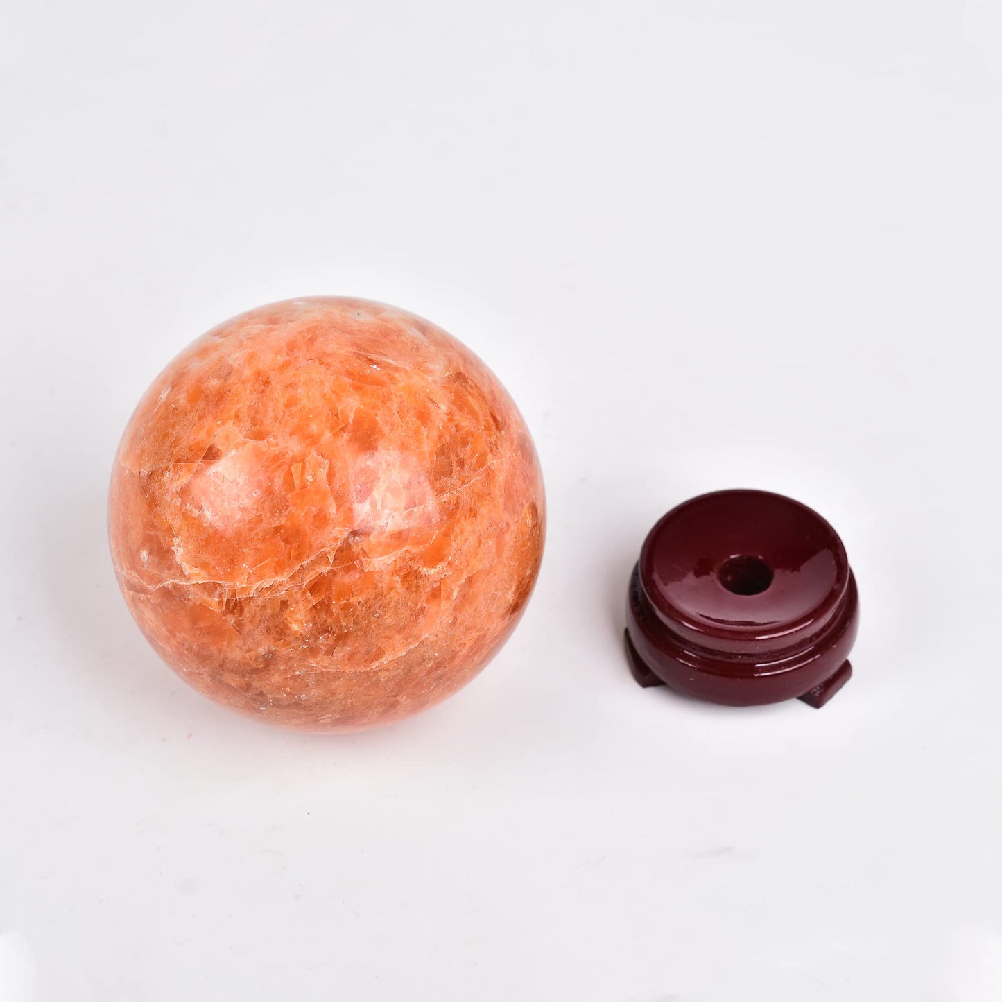 JIC Gem Sunstone Healing Crystals Sphere Ball Natural Rare Sparkling Crystal Sphere Ball Mineral Quartz Stone Ball with Decorative Stand Home Decoration (70-80mm)