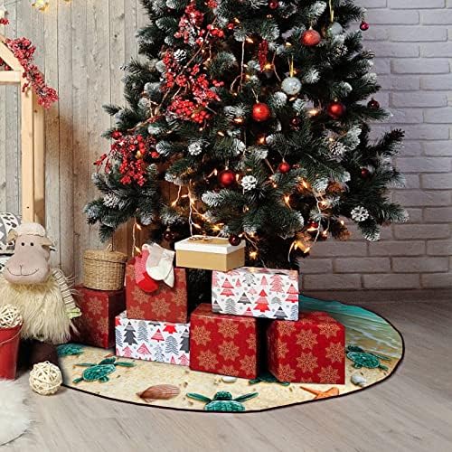 M YESCUSTOM Sea Turtle Summer Tree Skirt Beach Xmas Tree Mat Starfish Conch Shell Farmhouse Rustic Party Home Decoration Holiday Indoor Outdoor Ornaments 36 Inches