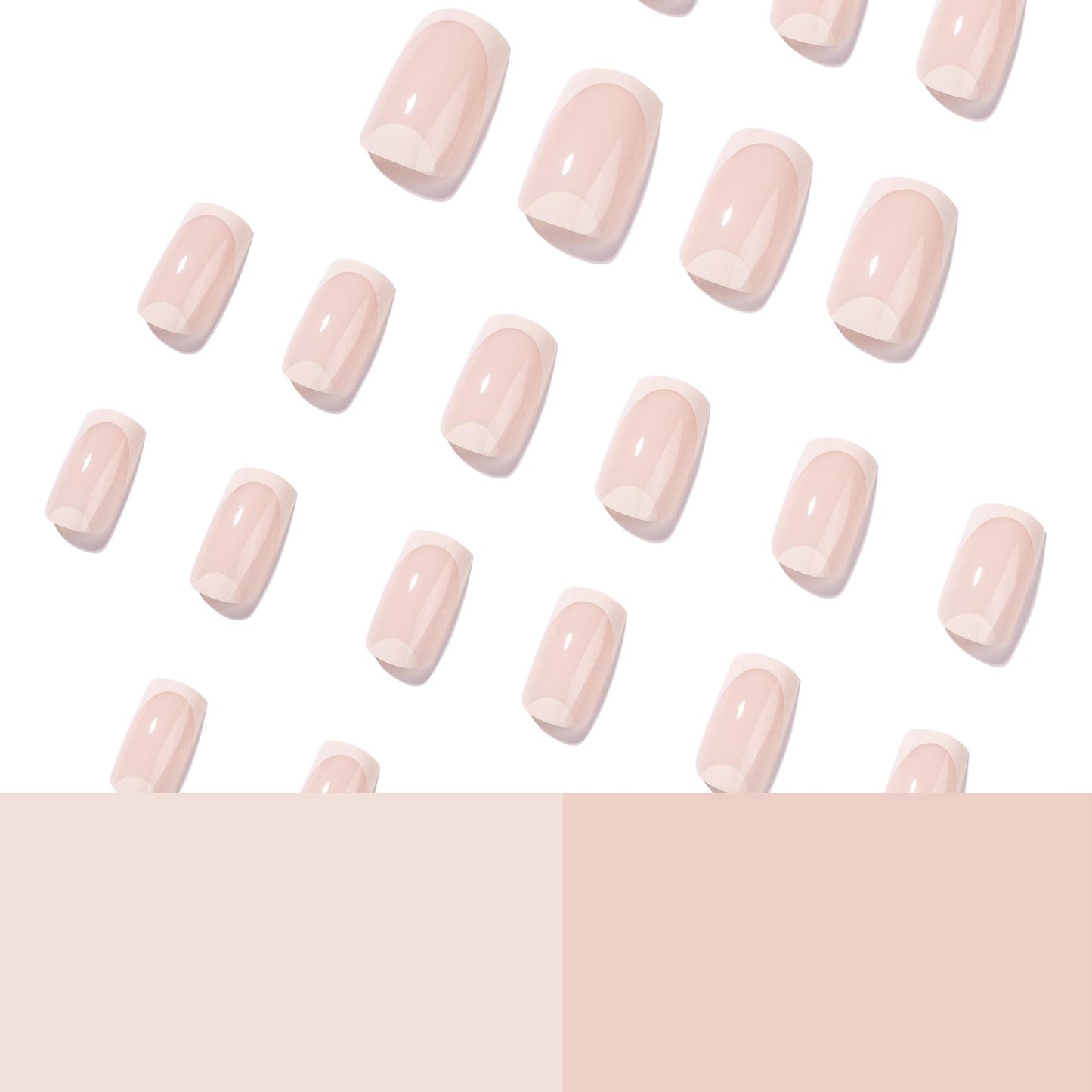 White French Tip Press On Nails, Medium Square Fake Nails with Half Moon Design, Nude Pink Glossy False Nails Reusable Acrylic Stick On Nails for Women, 24 Manicure Kit with Adhesive Tabs
