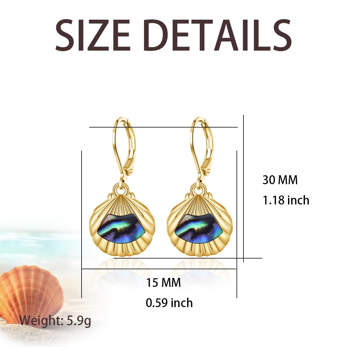 HELORET Clam Shell Earrings Abalone Gold Dangle Drop Gold Plated Earrings Beach Shell Jewelry for Women