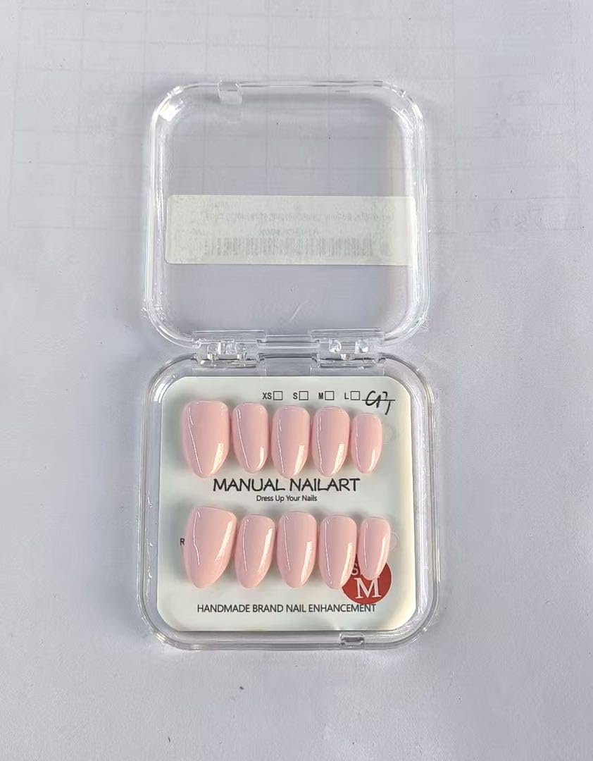 Solid Color Press On Nails Short Almond Style (Pink)