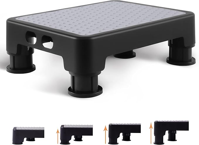 CHIKILLA Adjustable Step Stool for Adults Kids and Senior, Non-slip Step Platform Indoor and Outdoor for Pregnant Woman, Portable Stair Assist for Kitchen, Car, Bedside and Shower, Black-Gray, 3.4-5In