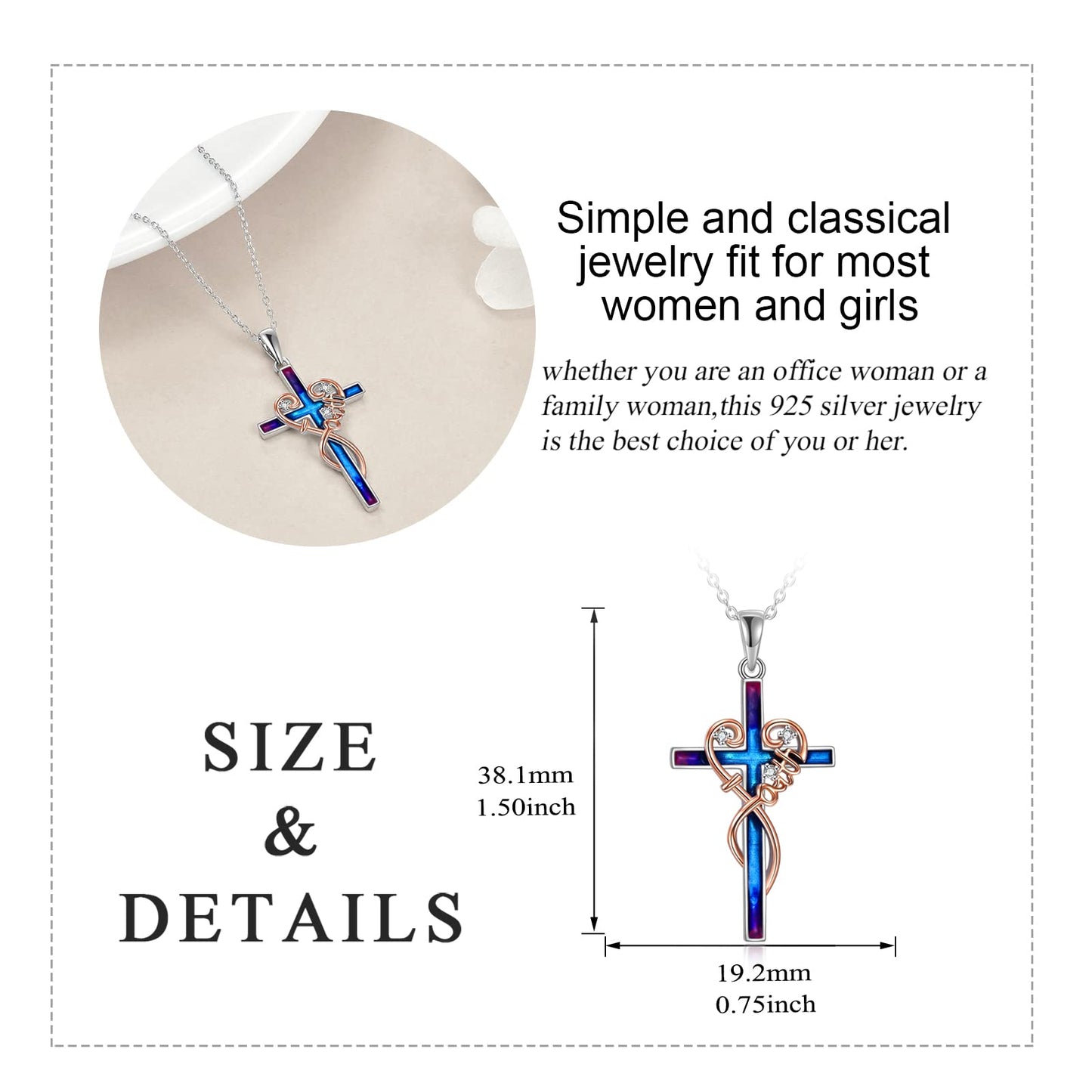 LUHE Cross Necklace for Women Sterling Silver Religious Faith Cross Heart Pendant Necklace Jewelry Christmas Gifts for Teens