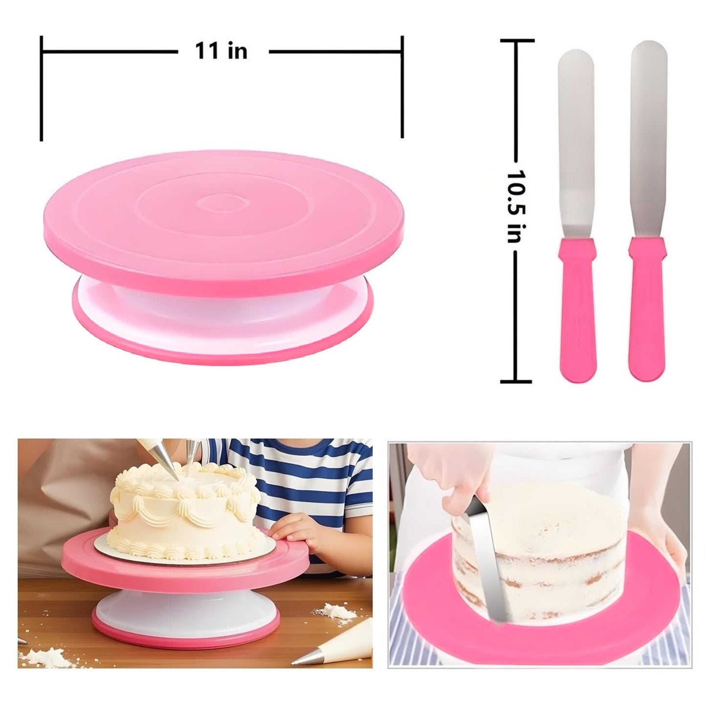 YOQXHY Cake Decorating Kit, 190 Pcs Baking Supplies Tools with Cake Turntable, Leveler, 24 Numbered Icing Tips, 2 Spatulas, 3 Scrapers, 2 Couplers, 50 Cupcake Liners, 100 Pastry Bags & More, (Pink)