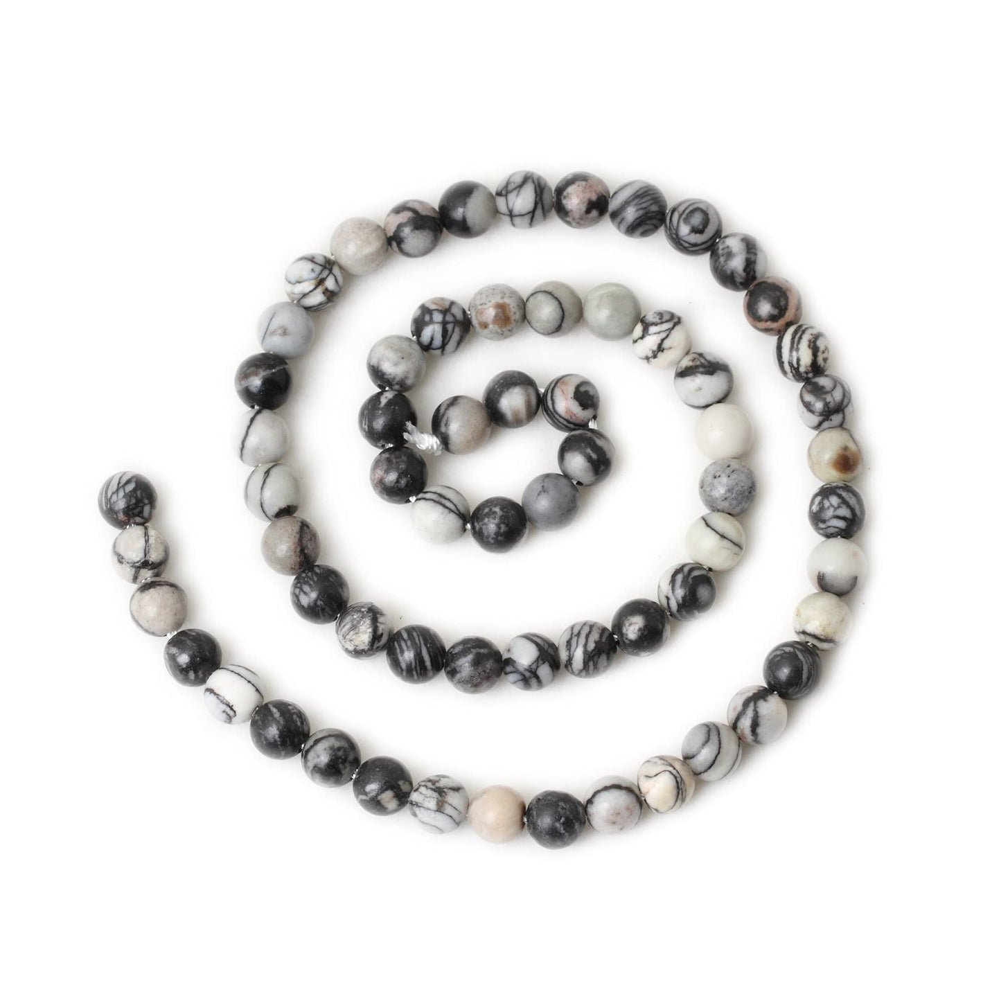 CHEAVIAN 60PCS 6mm Natural Black Network Zebra Stone Round Loose Beads for Jewelry Making DIY Bracelet Necklace Materials 1 Strand 15"