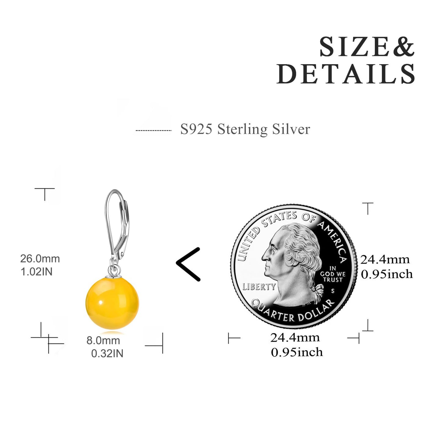 925 Sterling Silver Yellow Agate Leverback Earrings Dangle Drop Jewelry Gifts for Women (Yellow Agate)