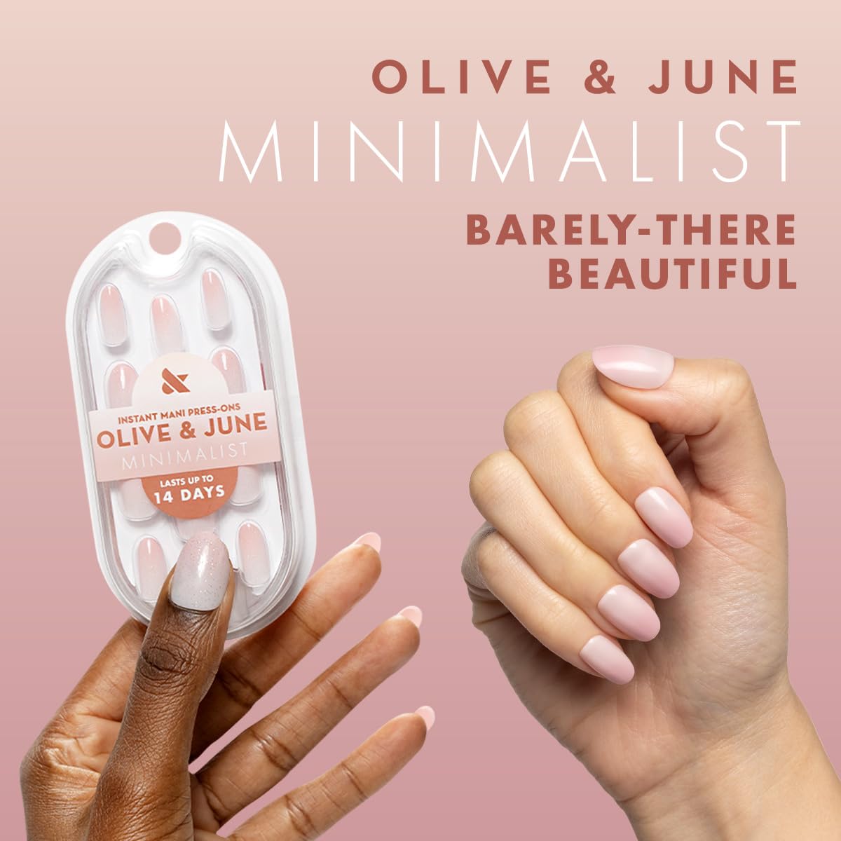 Olive & June Minimalist Instant Mani Press On Nails (Glue) | 42 Fake Nails, 21 Sizes | Non-Toxic, Long-Lasting Barely-There Look | Salon-Quality at Home | Medium, Oval | Pure White Syrup Gradient