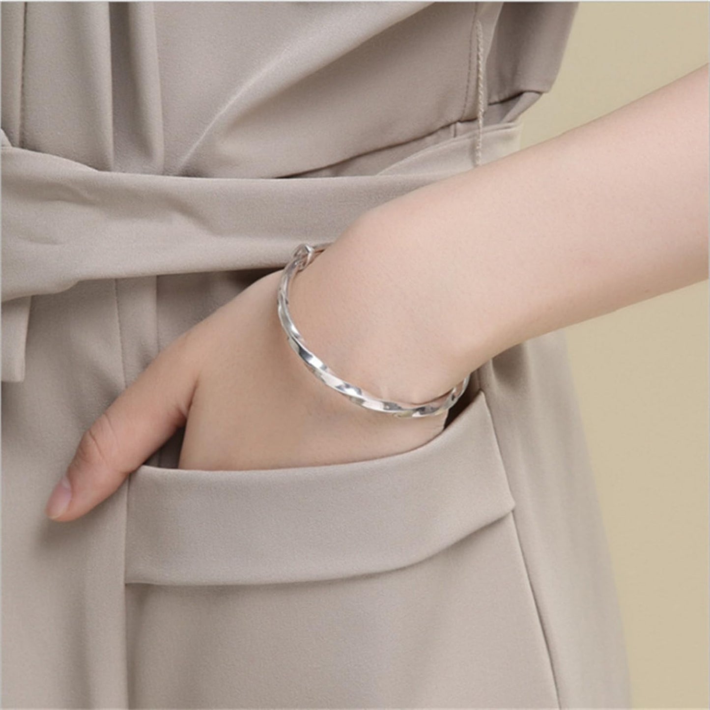 Baoaichi Handmade 925 Sterling Silver Bangle Bracelets For Women Twist Wave Bangles Minimalist Statement Bracelets Adjustable Bangle Daily Jewelry for Christmas & Birthday Gift