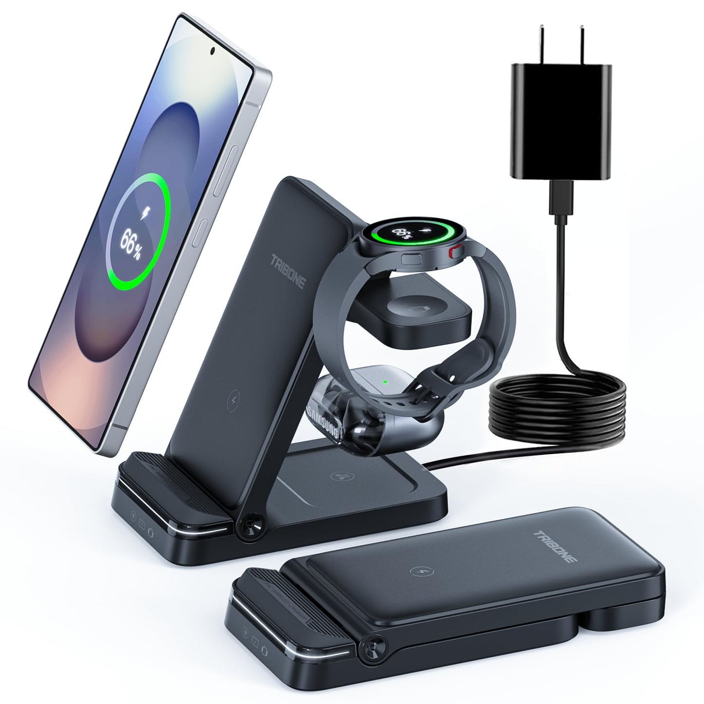 Wireless Charger for Samsung, 3 in 1 Wireless Charging Station for S25 S24 Ultra S23 S22 S21 Note Z Fold Android, Charger for Samsung Galaxy Watch 7 6 5 4 3 Pro Classic Galaxy Buds
