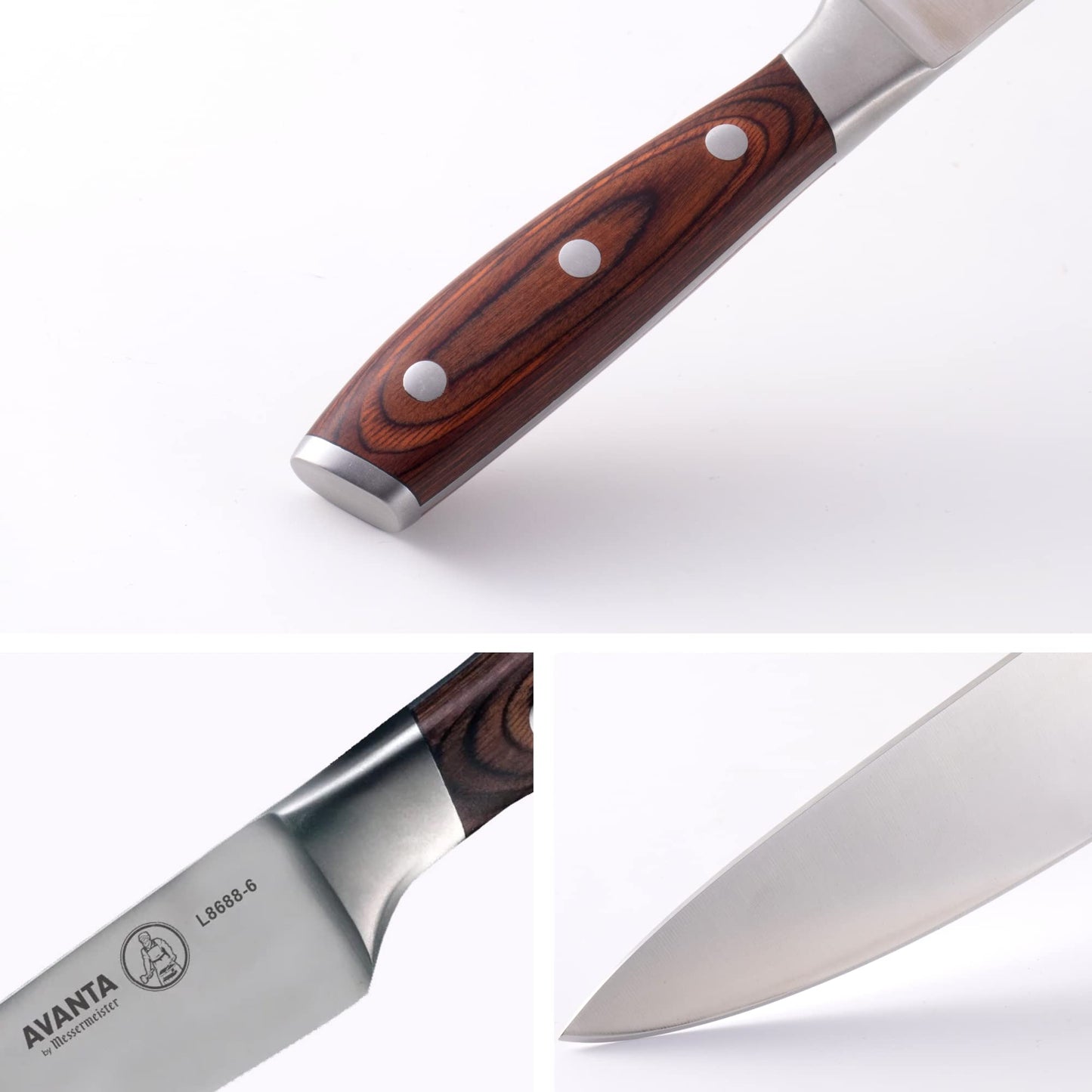 Messermeister Avanta Forged 3-Piece Pakkawood Starter Set - German X50 Stainless Steel - Includes 8” Chef’s Knife, 6” Utility Knife & 3” Paring Knife