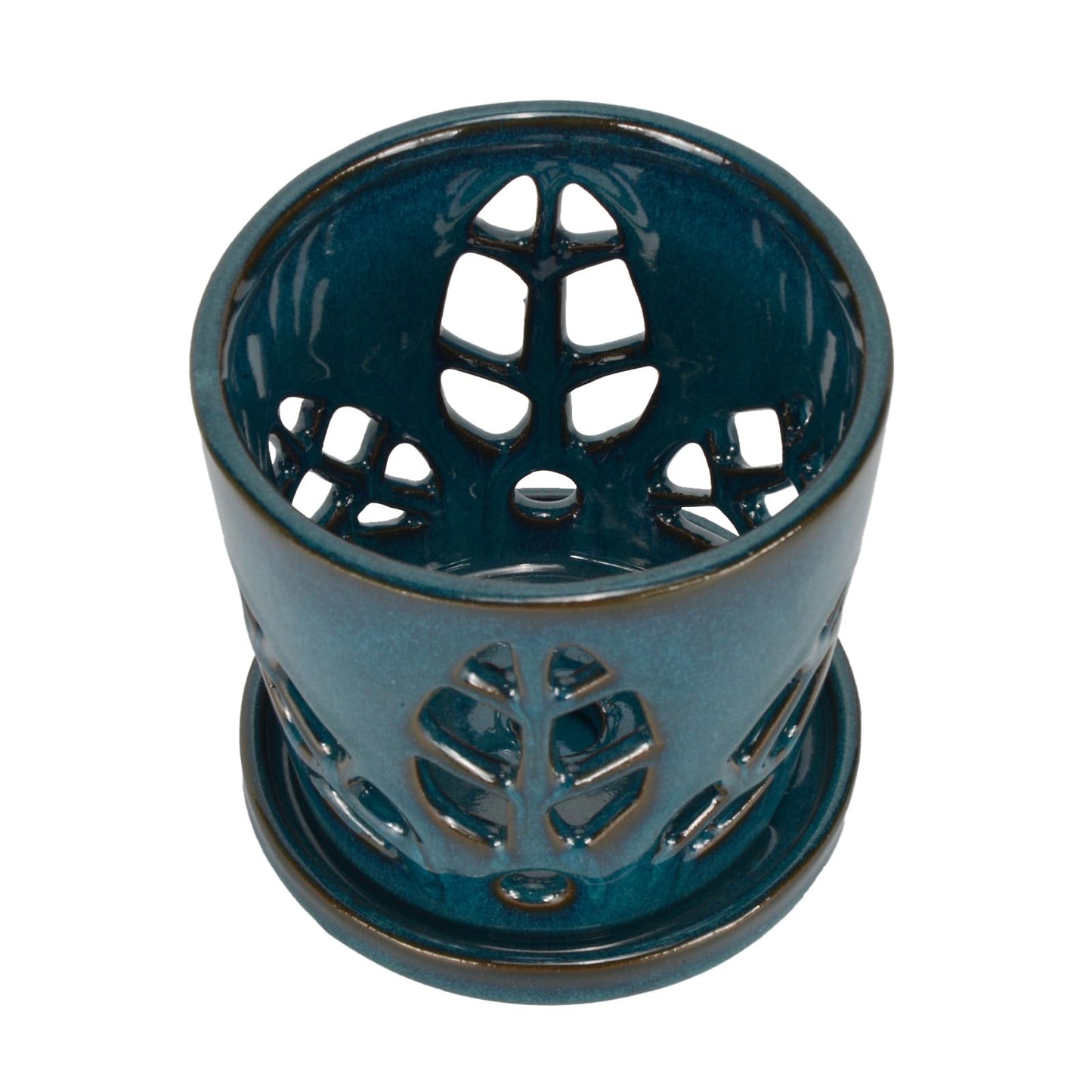 W&W Orchid Pot with Holes and Saucer for Repotting, Teal, 5.5 Inch