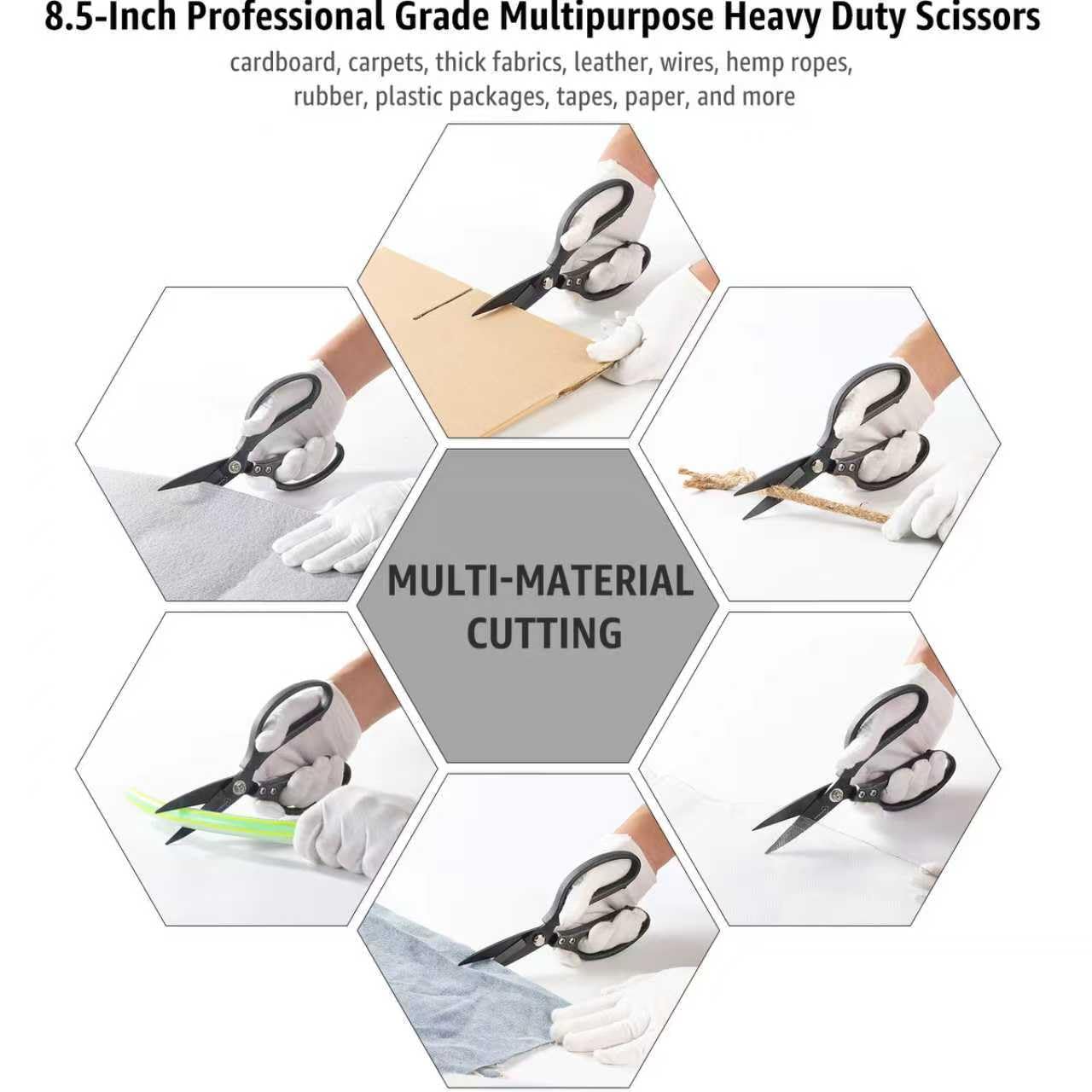 BoFuYuan Heavy Duty All Purpose Scissors, Stainless Steel Blades, Frosted Gray Comfort Grip Handle, 8.5 Inch Professional Multipurpose Utility Sharp Shears for Kitchen, Garden, Office, Craft, Sewing
