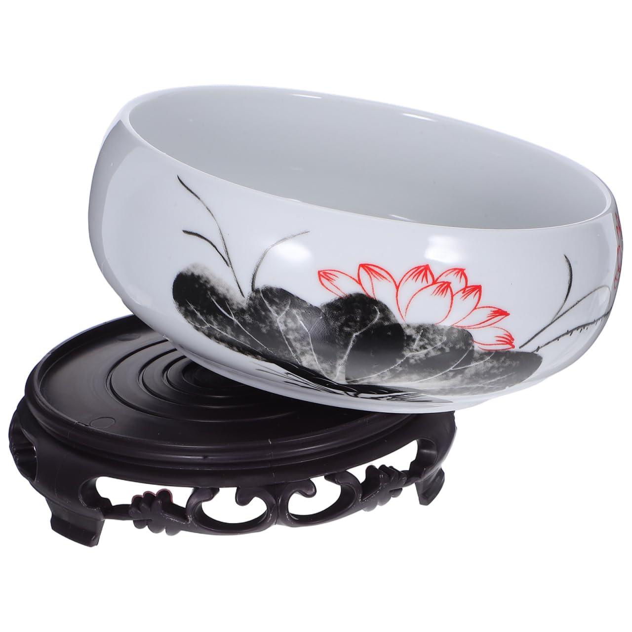 Gatuida Ceramic Bonsai Planter with Base, Hydroponic Flower Container, Water Lily Bowl, Lotus Planter for Home Decor, 6.69 x 2.75 x 4.13 Inch