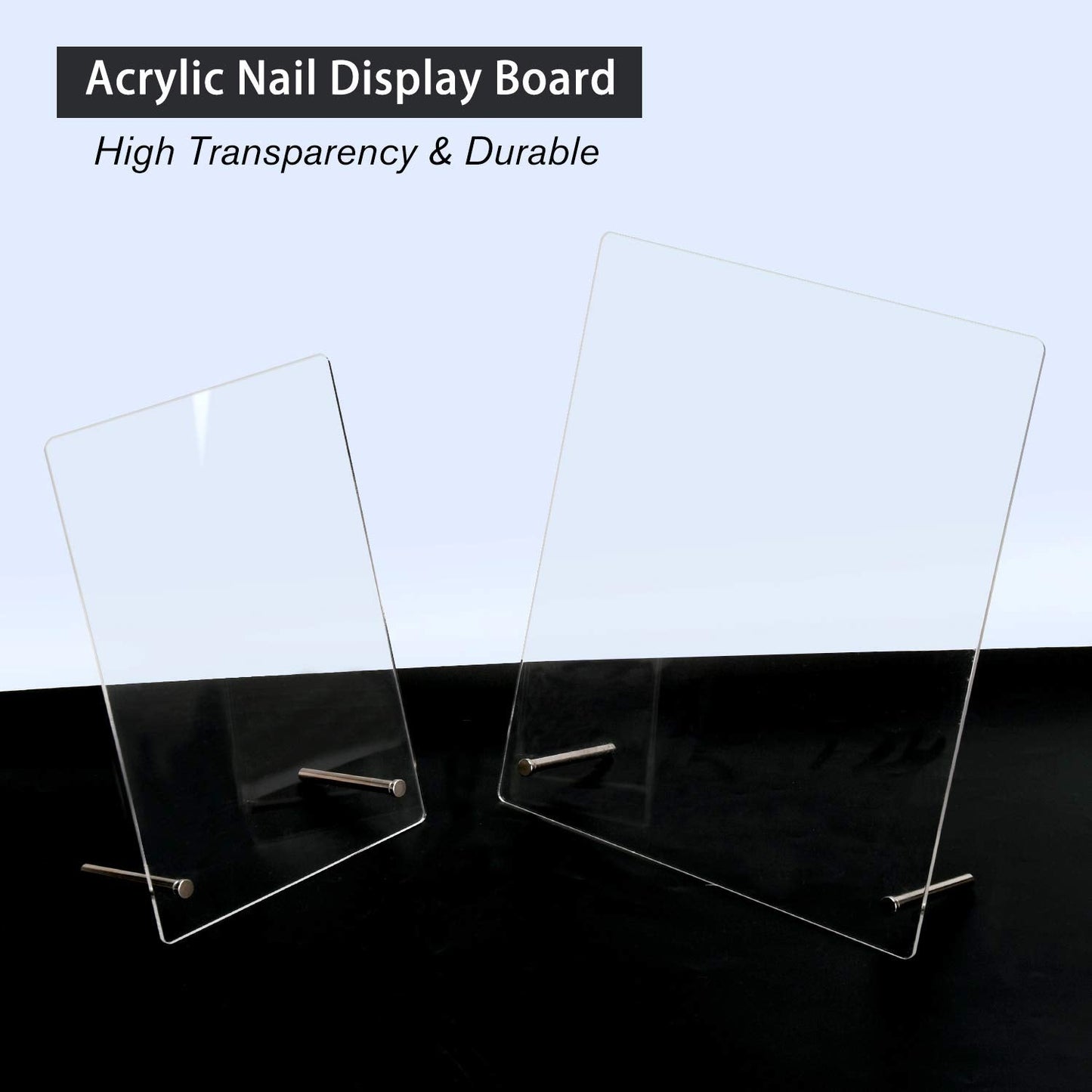 Noverlife 2PCS Transparent Nail Art Display Board, Acrylic False Nail Tips Sample Display, Display Polish Board for Nail Art Design, Professional Salon Nail Color Nail Practice Board - Large & Small