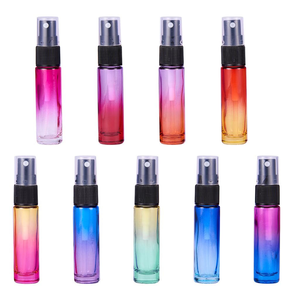 BENECREAT 9 Packs 10ml Rainbow Color Glass Spray Bottle, Refillable Fine Mist Spray Bottle for Perfume, Essential Oil, Travel Size Mini Spray Bottles