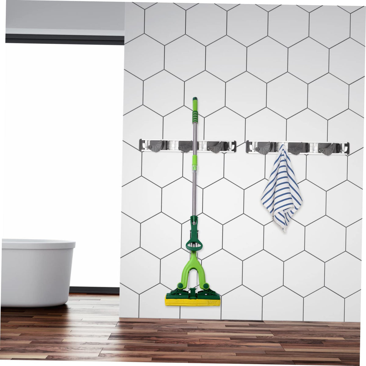 Space Aluminum Mop Hook Organizer Wall Mount Broom Gripper for Mop Garden Laundry Room