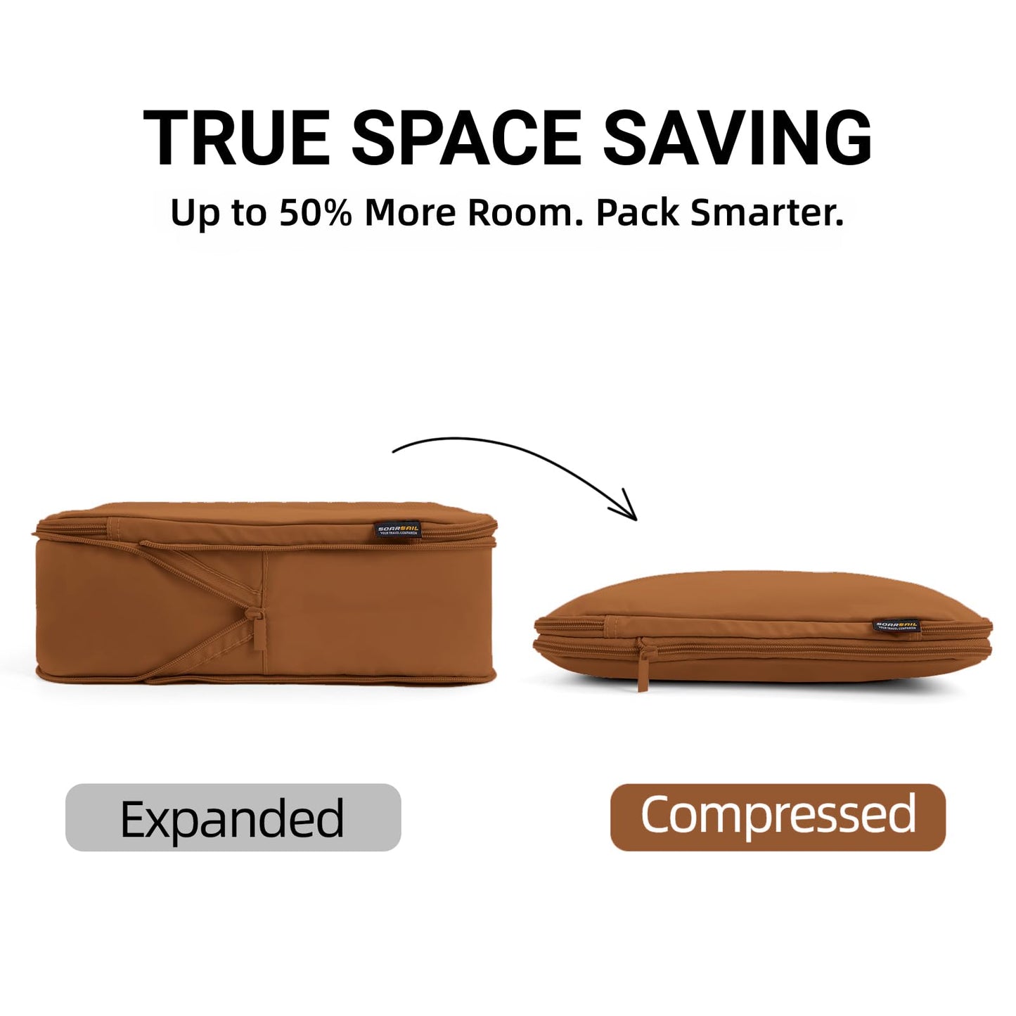 SOARSAIL 4 Piece Compression Packing Cubes for 3–7 Day Travel, Lightweight Travel Organizers with Breathable Mesh, Double-Zipper Packing Cubes for Carry-On & Suitcases (Light Brown)