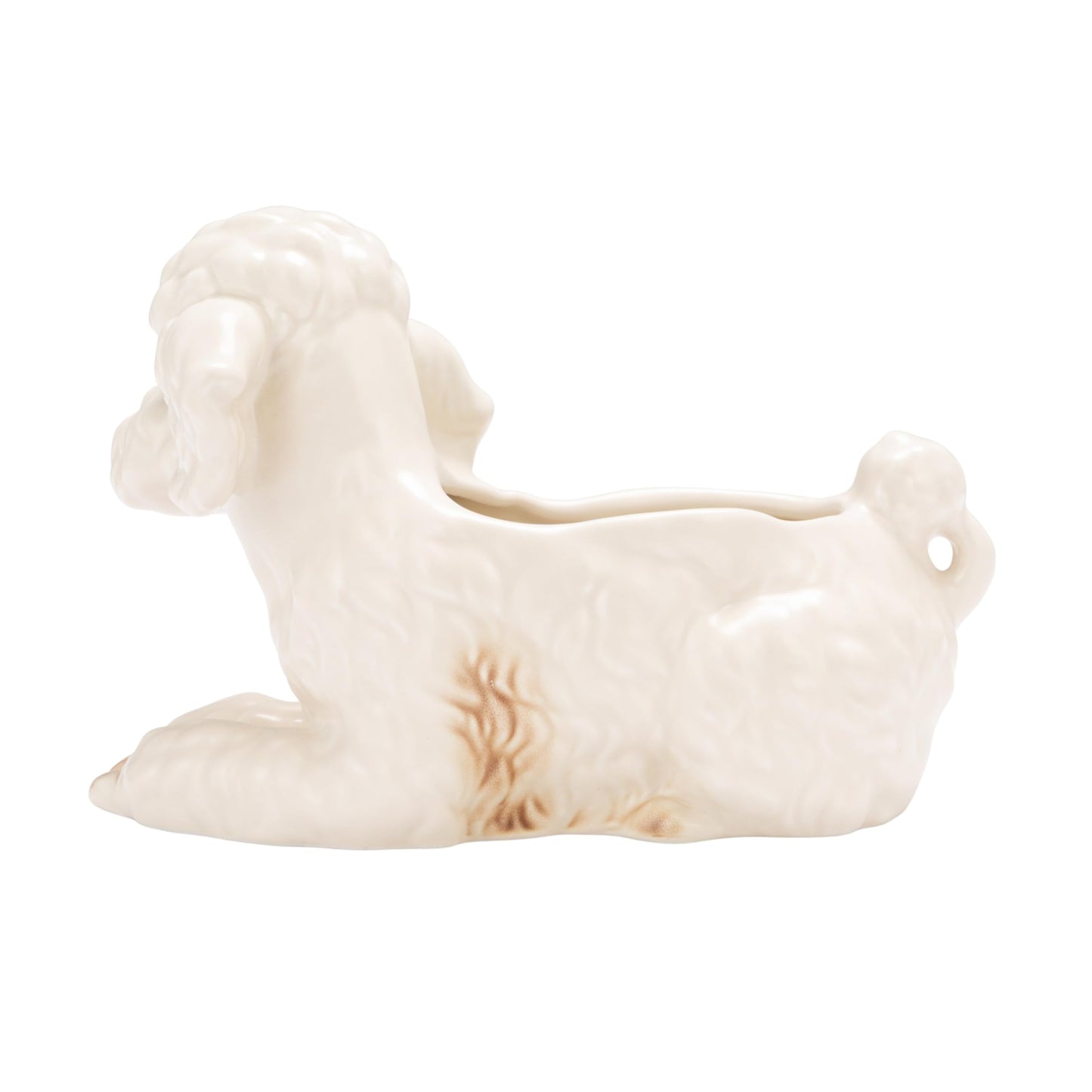 Creative Co-Op Vintage Reproduction Poodle Planter in Hand-Painted Stoneware, White, Brown, and Black Finish