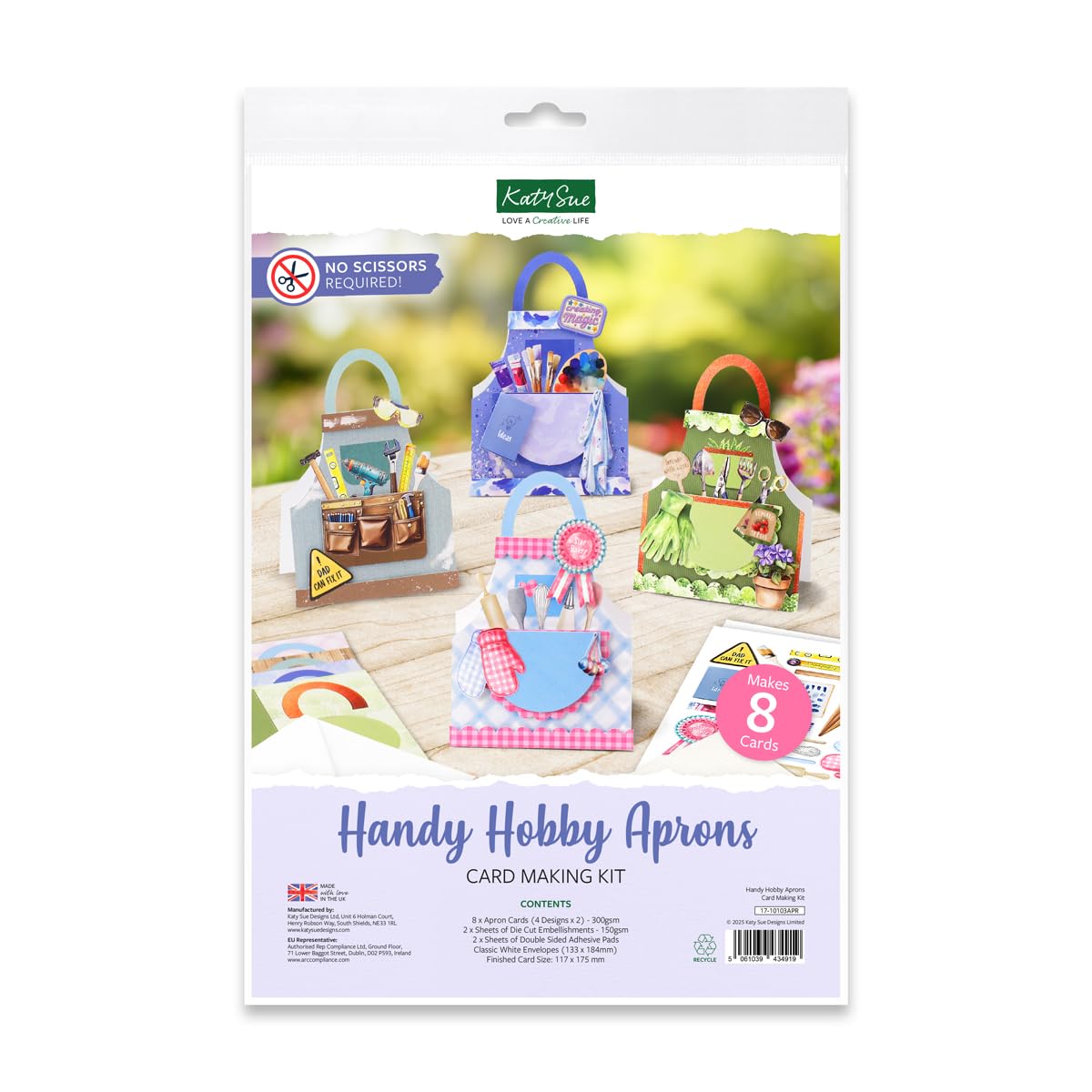 Katy Sue Handy Hobby Aprons Card Making Kit. Contains 8 Shaped Cards, 2 Sheets Die Cut Decoupage, Sticky Foam Pads, Instructions & 8 Envelopes. Apron-Themed Card Making Kits for Adults