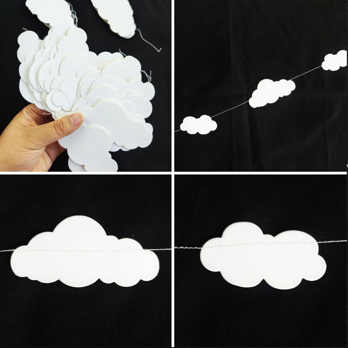 LOONELO White Cloud Hanging Paper Banners, 4 Pack Cloud Garland Party Decoration Kit, White Artificial Paper Cutouts String Banners, DIY Cloud Decorations for Birthday Baby Shower Wedding Nursery
