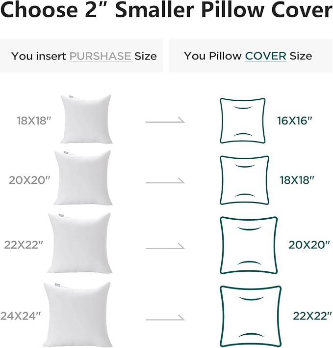 Acanva 16x16 Throw Pillow Inserts Set of 4, Premium Polyester Fiber Fill Square Sham Stuffer Cushion for Sofa, Bed, Couch and Chair, Machine Washable, 16x16 Inch(for 14x14 Cover), White 4 Count