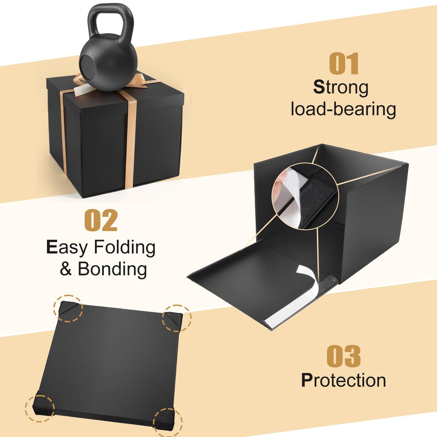 Donyang Gift Box, 12x12x10 inches Large Black Gift Boxes for Presents with Lids, Birthday Box, Groomsman Proposal Box, for Wedding, Valentine's Day, Mother's Day, Halloween, Christmas Gift Packging