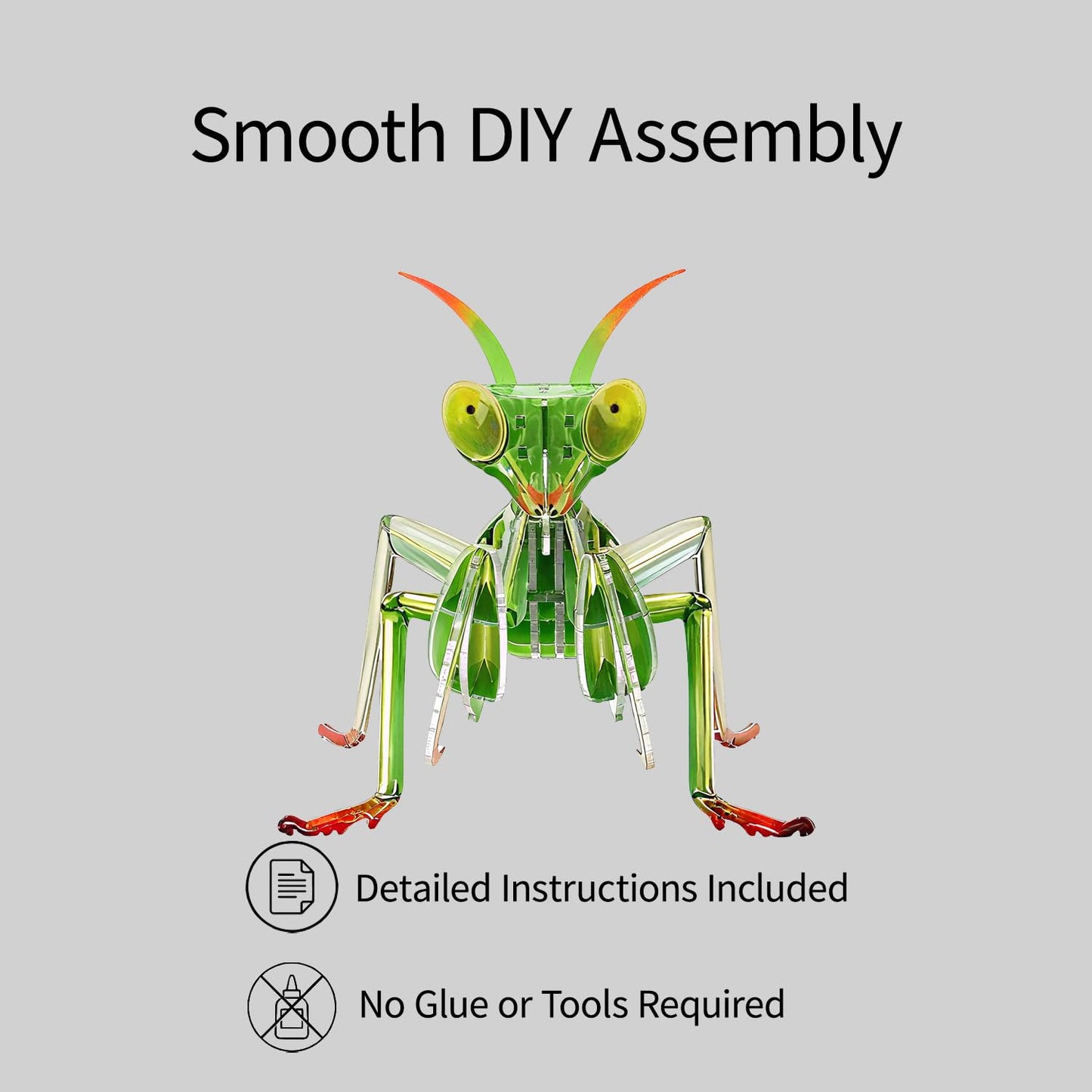 HELLOTOY 3D Acrylic Insects Puzzles DIY Bug Model Kit for Teenagers Educational Display Nature Decoration Figurine Sculpture (Mantis)