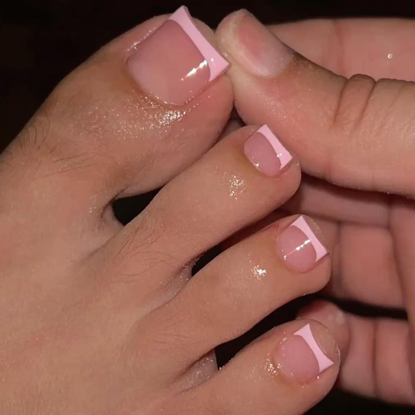 Modelones Press on Toenails Short, Hot Pink French Tip Toe Nails Square, Reusable Nail Kit with Nail Glue Adhesive Tabs Mini Nail File, Toe Nails 36Pcs 18Sizes, Summer Spring Women Girl Gift
