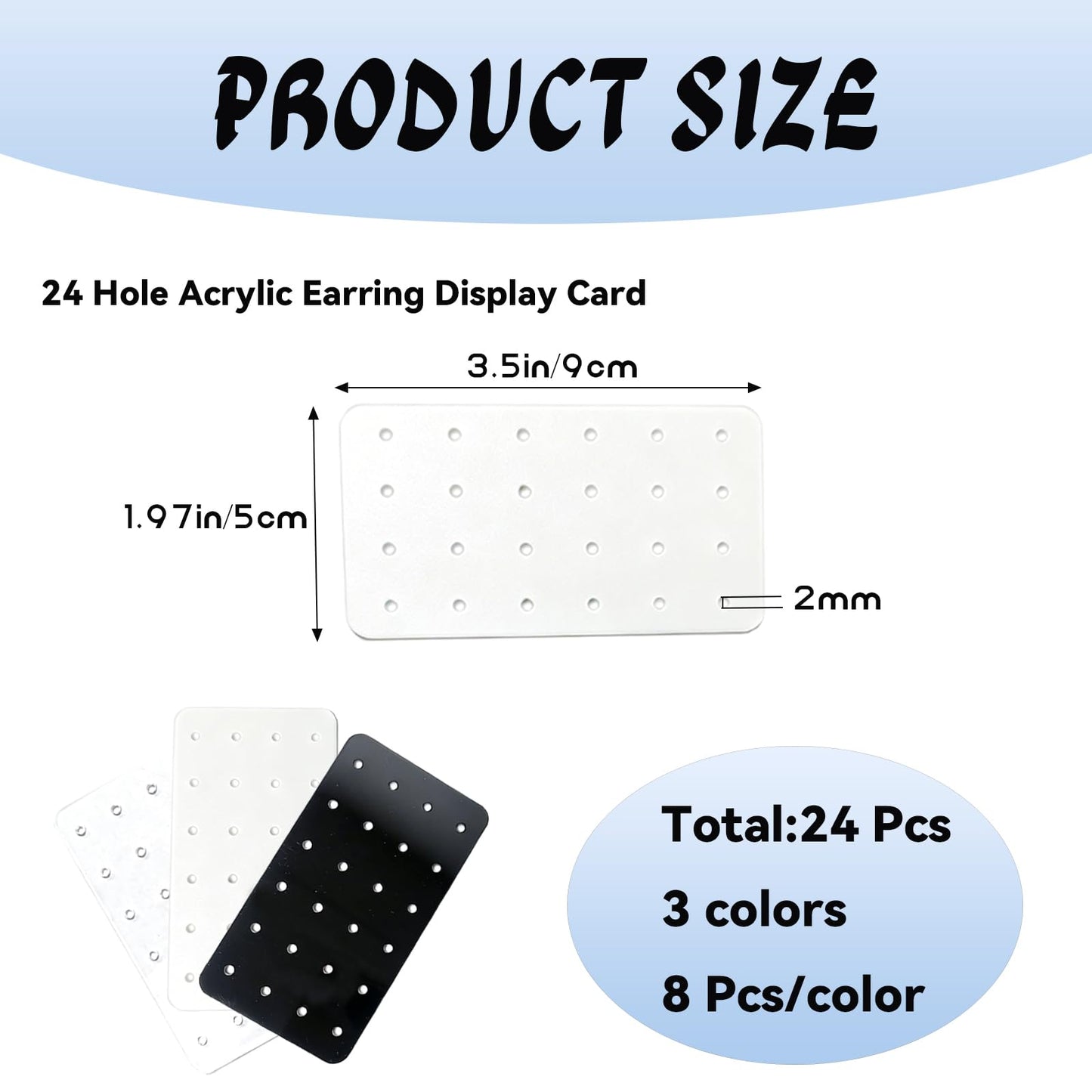 TTFdacai 24 Pcs 3 Colors Acrylic Earring Display Card, 24 Holes Portable Stud Earrings Cards, Acrylic Earring Holder Organizer, Rectangle Earring Jewelry Show Rack
