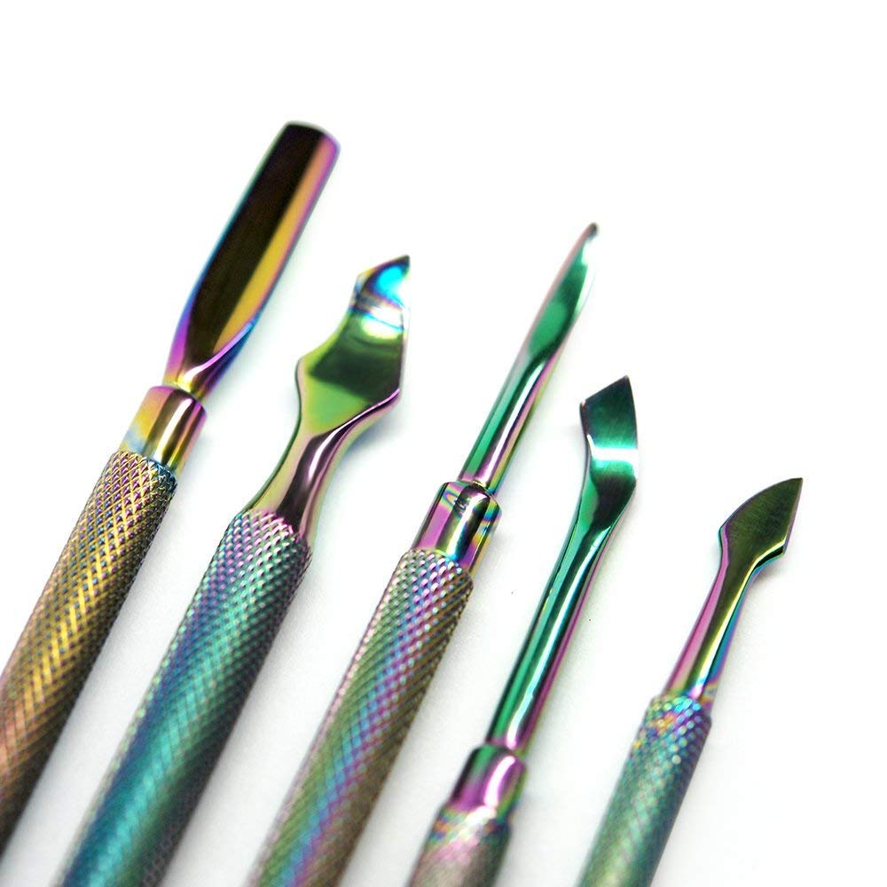 Rainbow Stainless Steel Nail Cuticle Pusher Double Ended Cuticle Remover Cleaner Manicure Pedicure Tool (set)