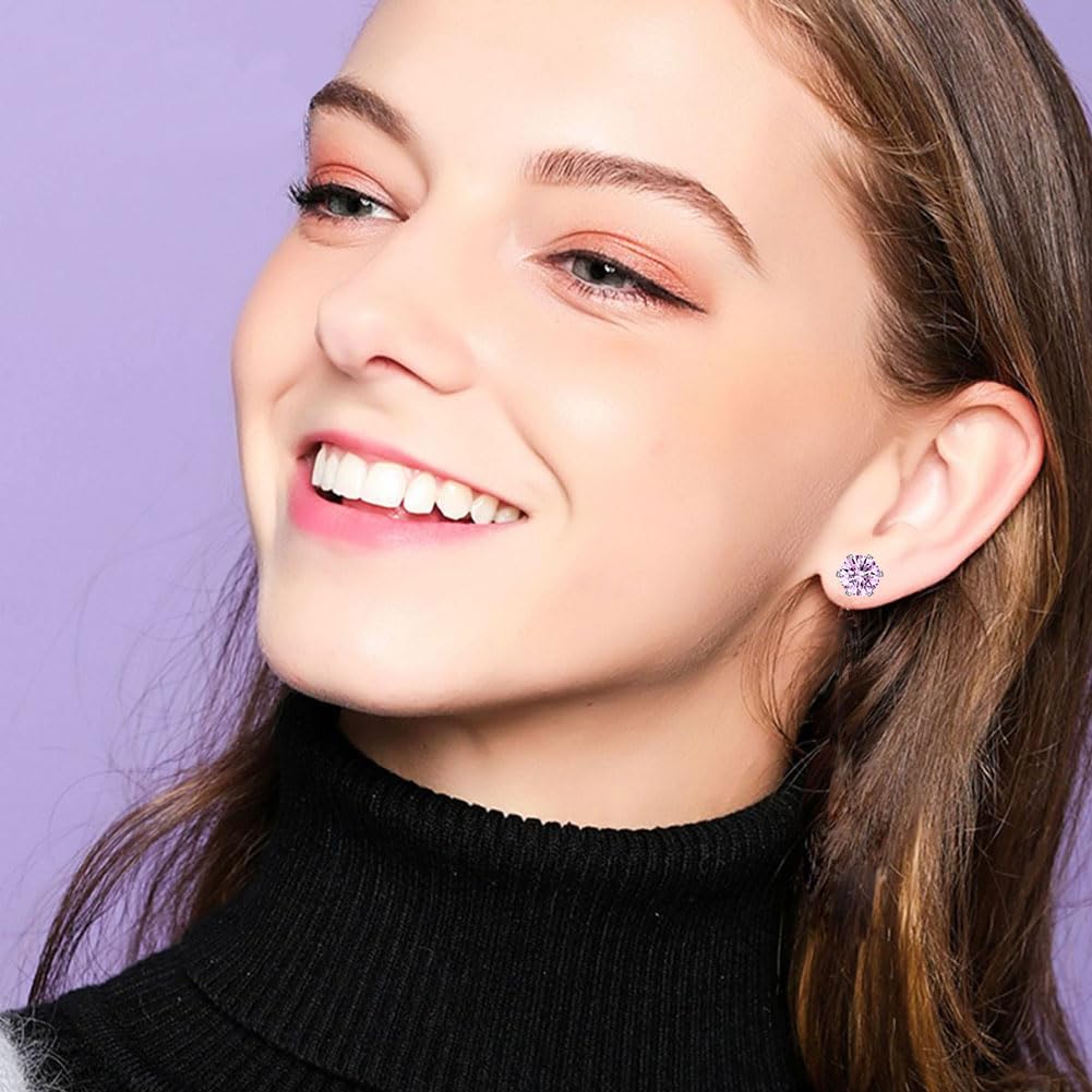 Spiritlele 12 Pairs Purple Small Big Cubic Zirconia Magnetic Earrings Clip on Non Piercing Earrings Set Unisex 4MM-7MM