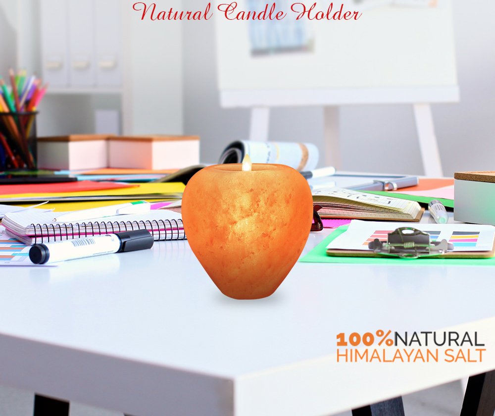 Himalayan Glow Apple Style Natural Pink Salt Tealight Candle Holder,100% Pure Crystal Salt Candle Lamp | Night Light & Decorative Light, Choice