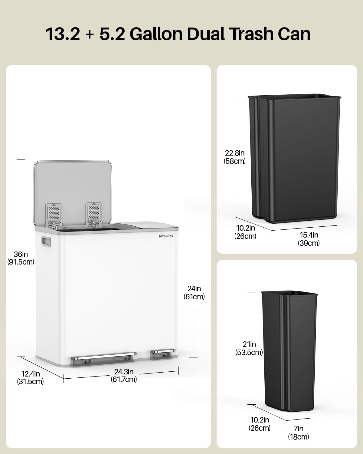 Dual Trash and Recycling Bins for Kitchen