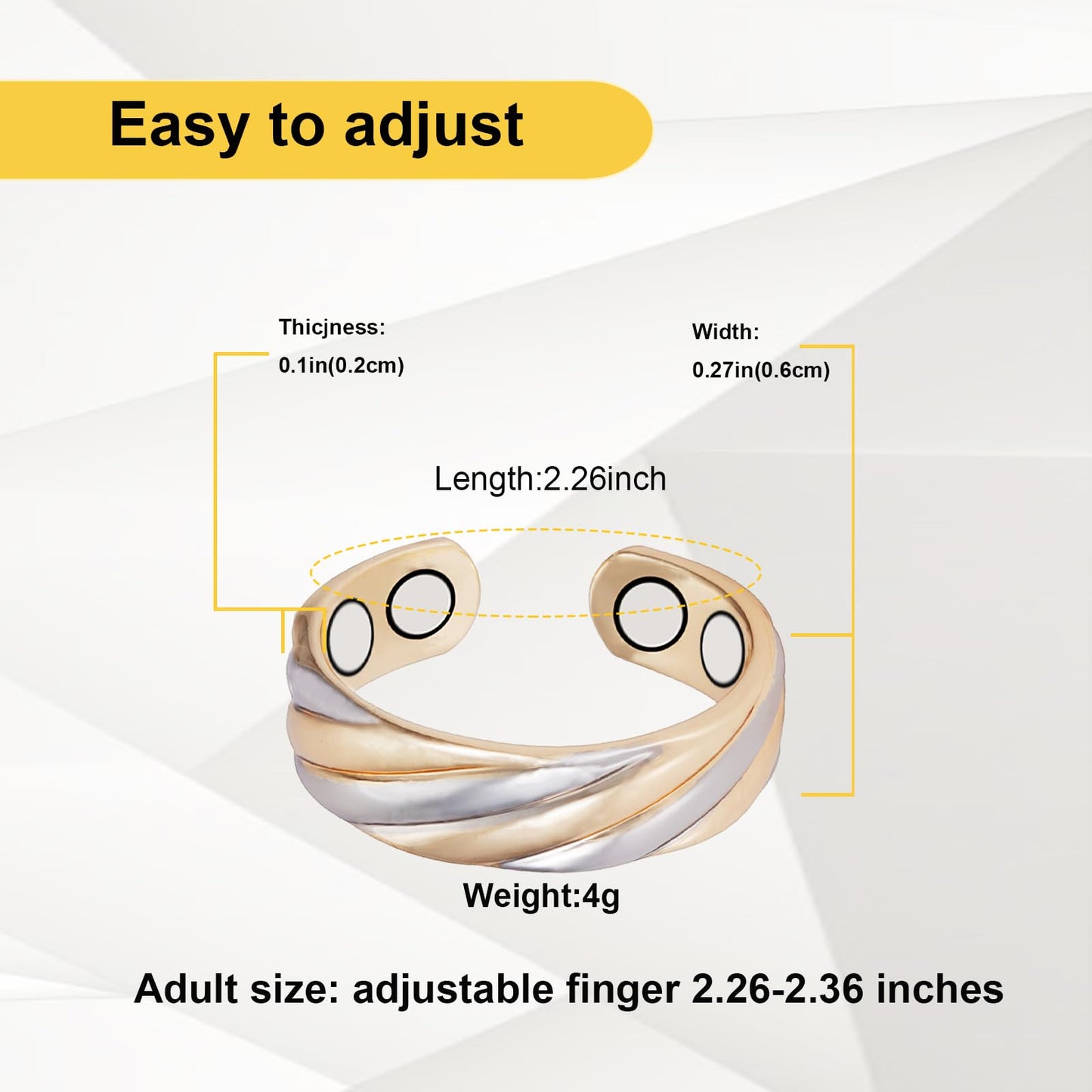 EnerMagiX Copper Rings for Women, Pure Copper Tricolor Gold Adjustable Magnetic Ring Jewelry (0949)