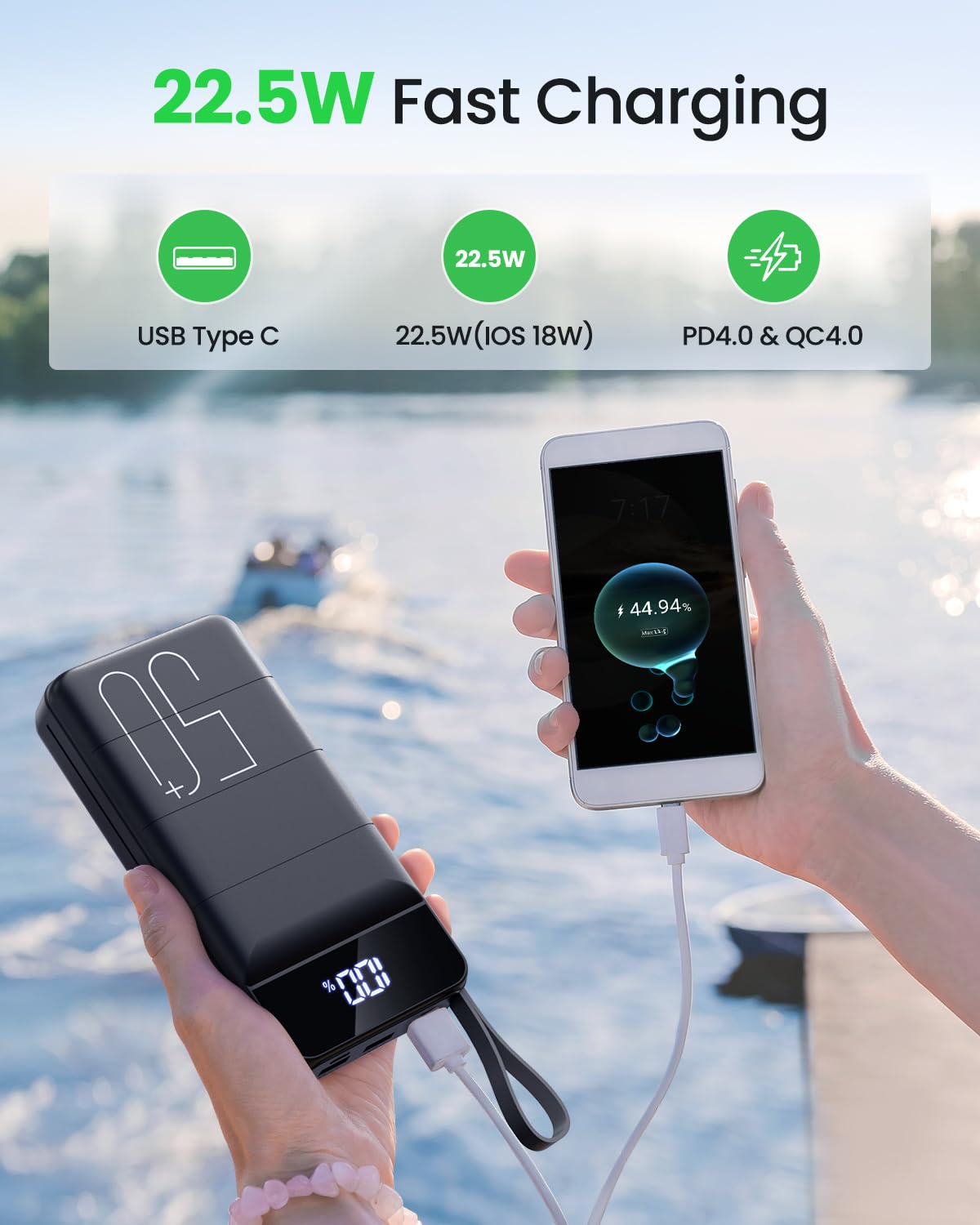 Power Bank Fast Charging 50000mAh - 22.5W Portable Charger USB C Quick Charge with 4 Outputs & 3 Inputs LED Display Huge Capacity External Battery Pack for iPhone, Samsung, iPad etc Black